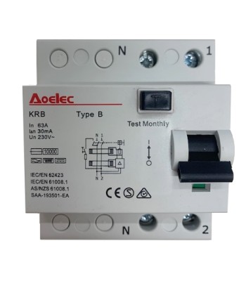 RCD Type B, RCCB, 63 Amp, Single Phase (Installations: Electric Vehicle Charging)