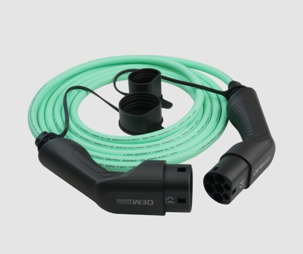 Type 2 to Type 2 Lead, 1P, 5m (Aqua)