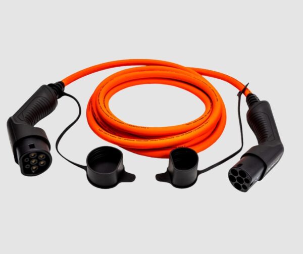 Type 2 to Type 2 Lead, 32 Amp, 1P/3P, 5m (Hi vis orange cable)
