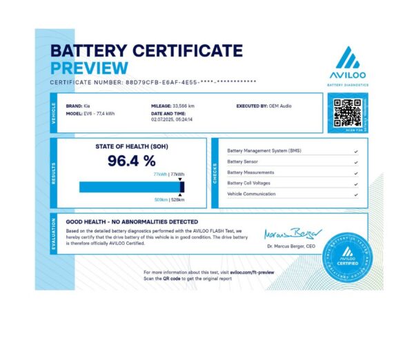 AVILOO EV Battery State of Health Flash Test Service