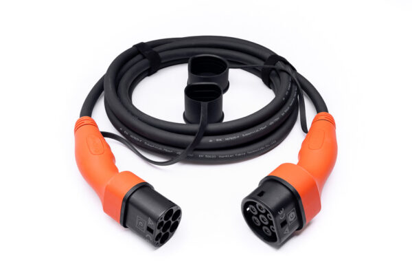 Type 2 to Type 2 Lead, 5m, 32 Amp, 22kW, 1 or 3 phase (papaya)
